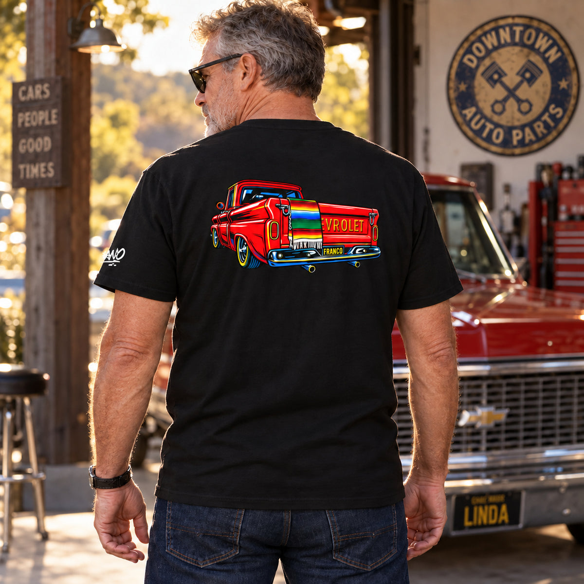 Red Classic Truck Serape Graphic T-Shirt